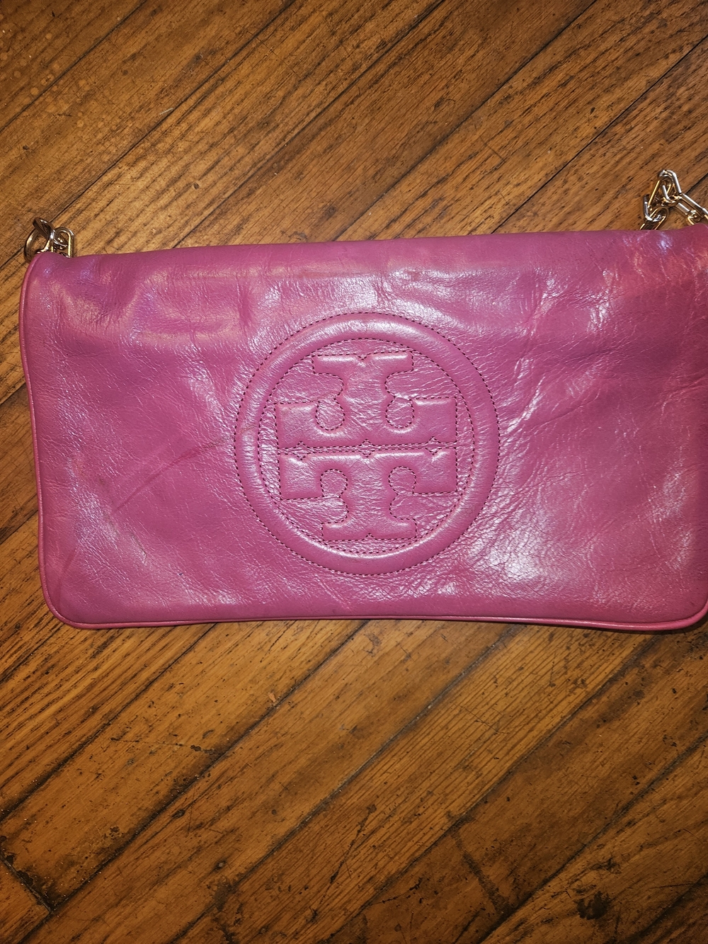 Tory Burch Pink Leather Logo Crossbody Clutch